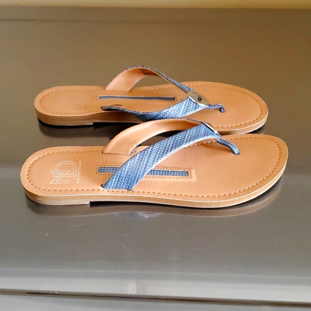 Blue sandals with silver hardware